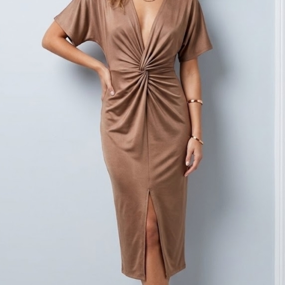 Forever 21 Brown Twist Front Midi Dress